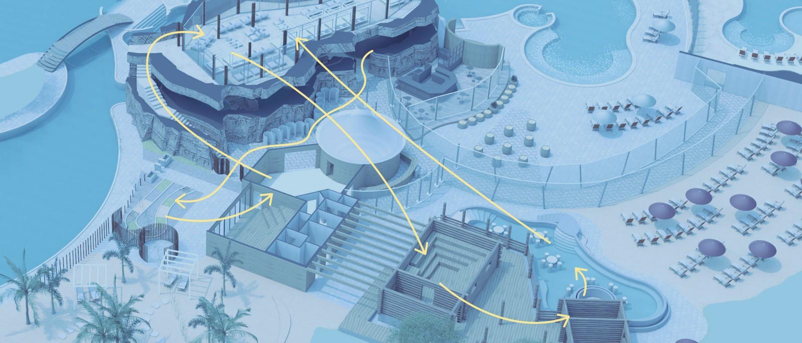 Dettaglio area Sauna Village con saune da show