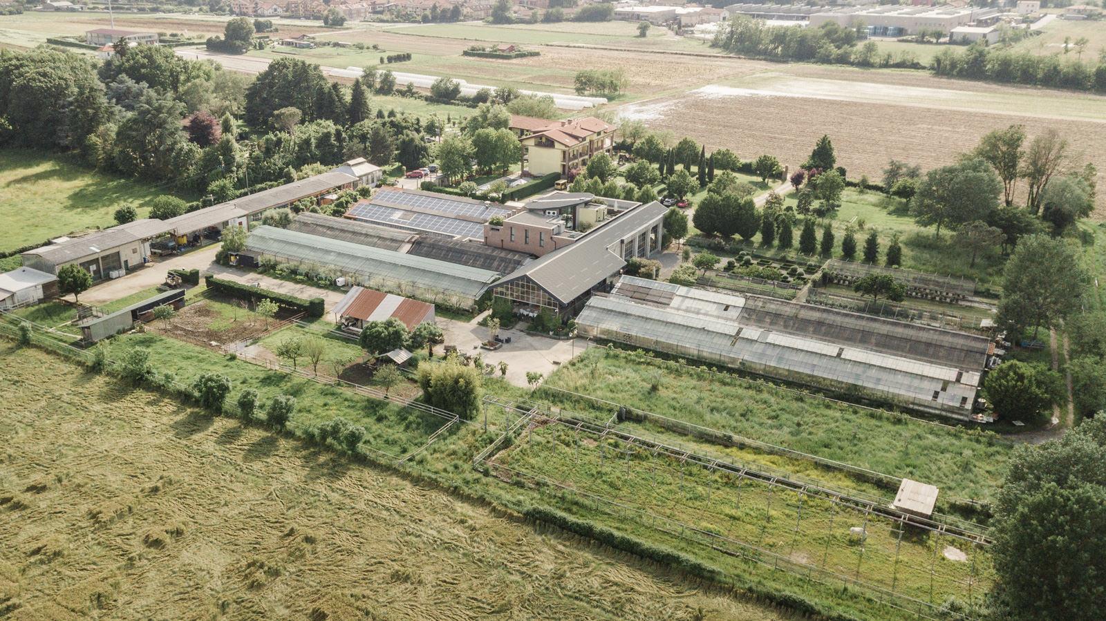 Vista aerea della tenuta Fondo Brugarolo dal parco