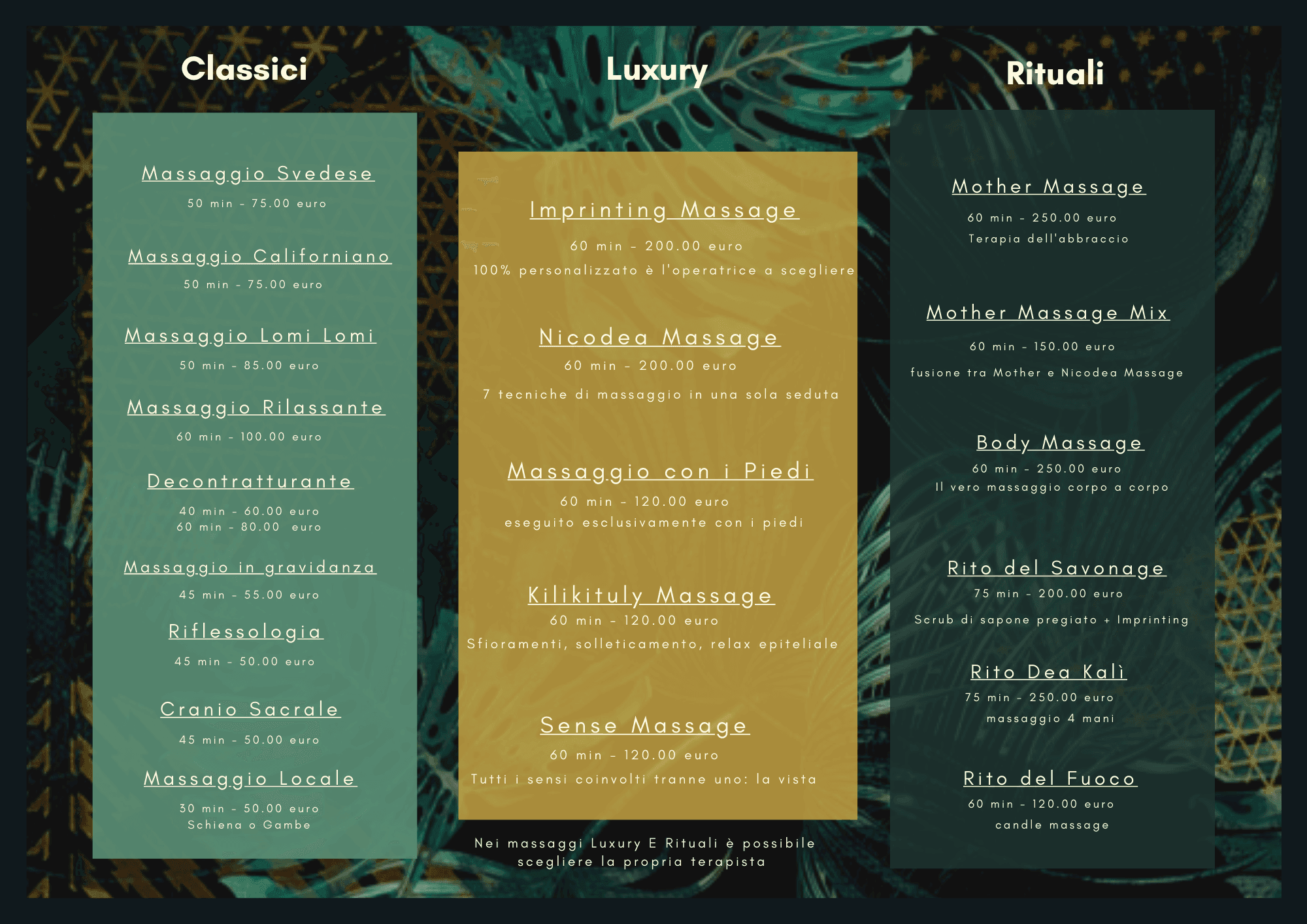 Listino prezzi massaggi Nicodea